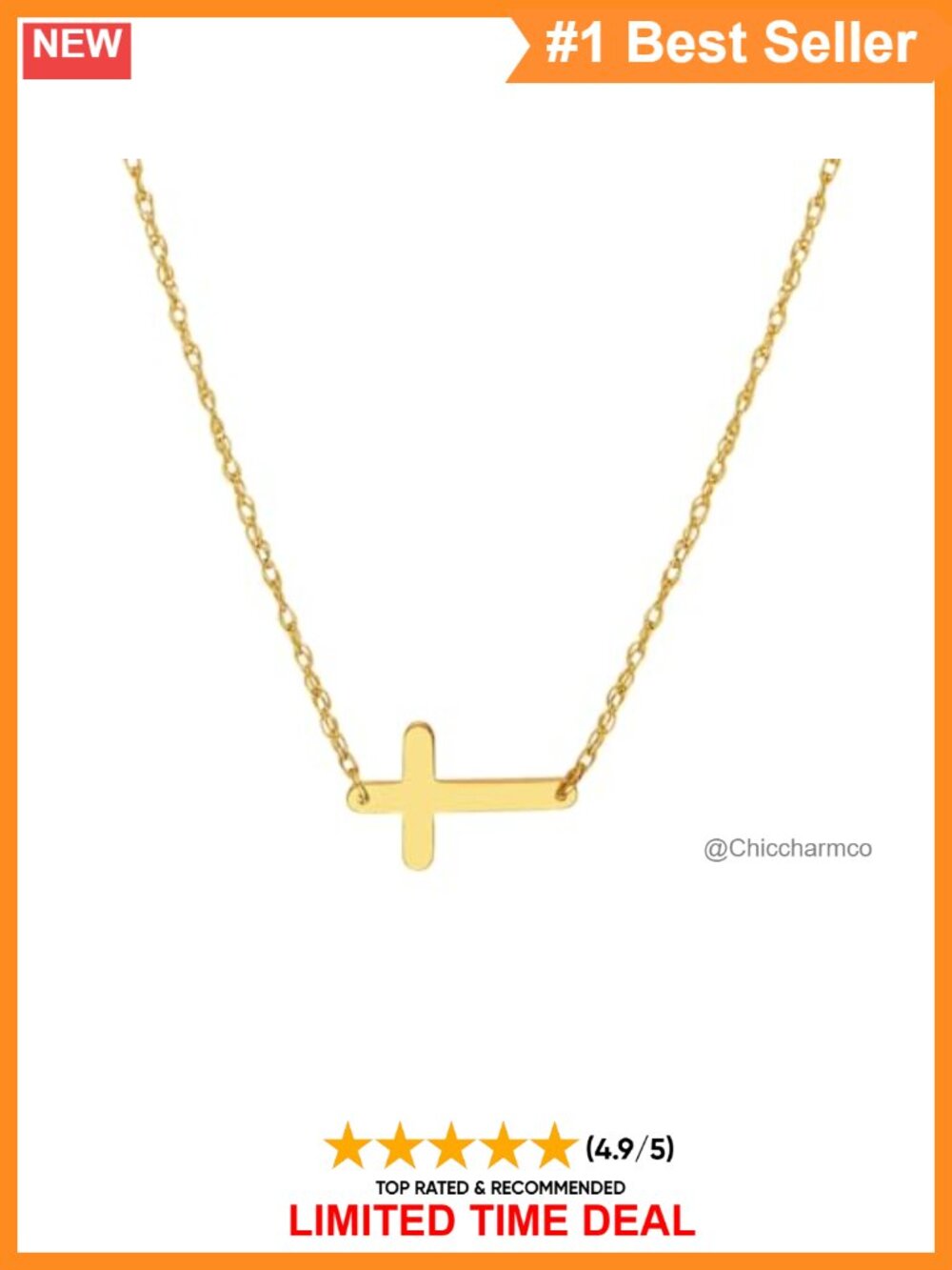 14k Yellow Gold Dainty Mini Sideways Cross Necklace Adjustable Chain